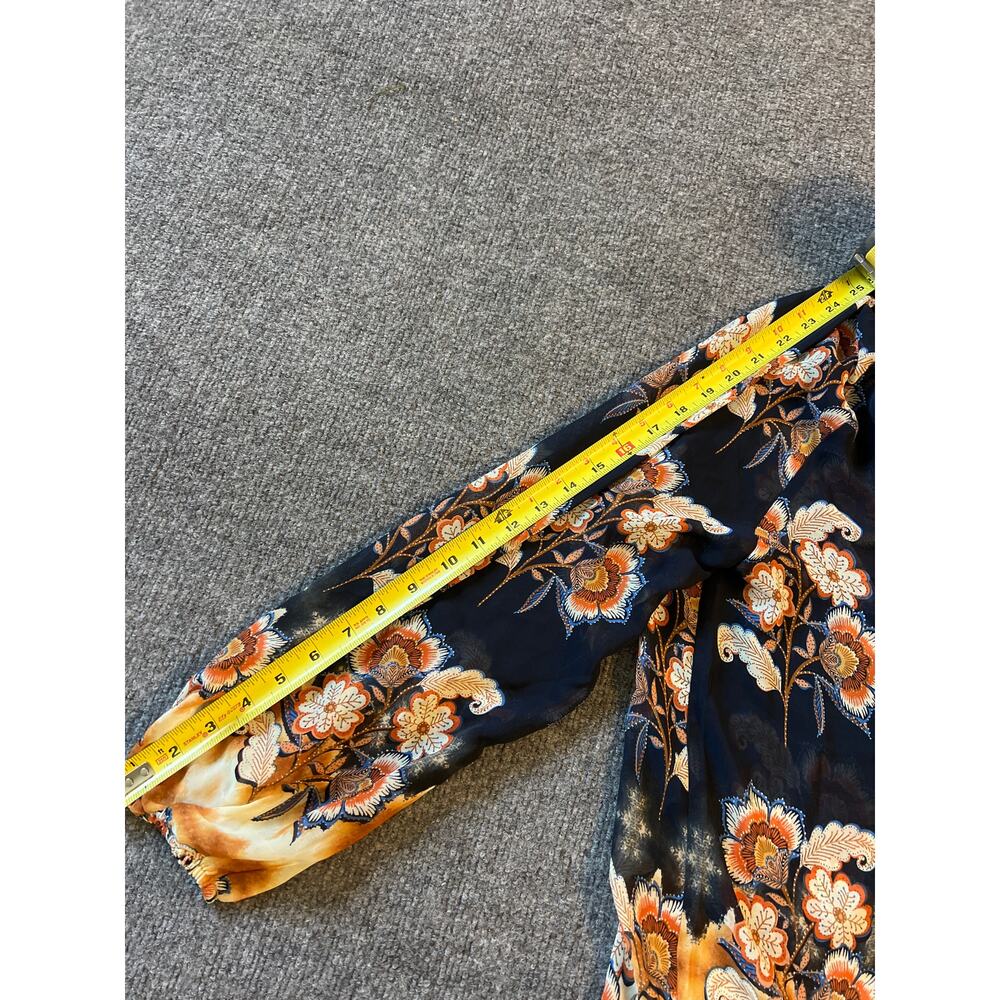 Liverpool Los Angeles Floral Peasant Blouse Navy Multi – Size Large - Picture 9 of 12